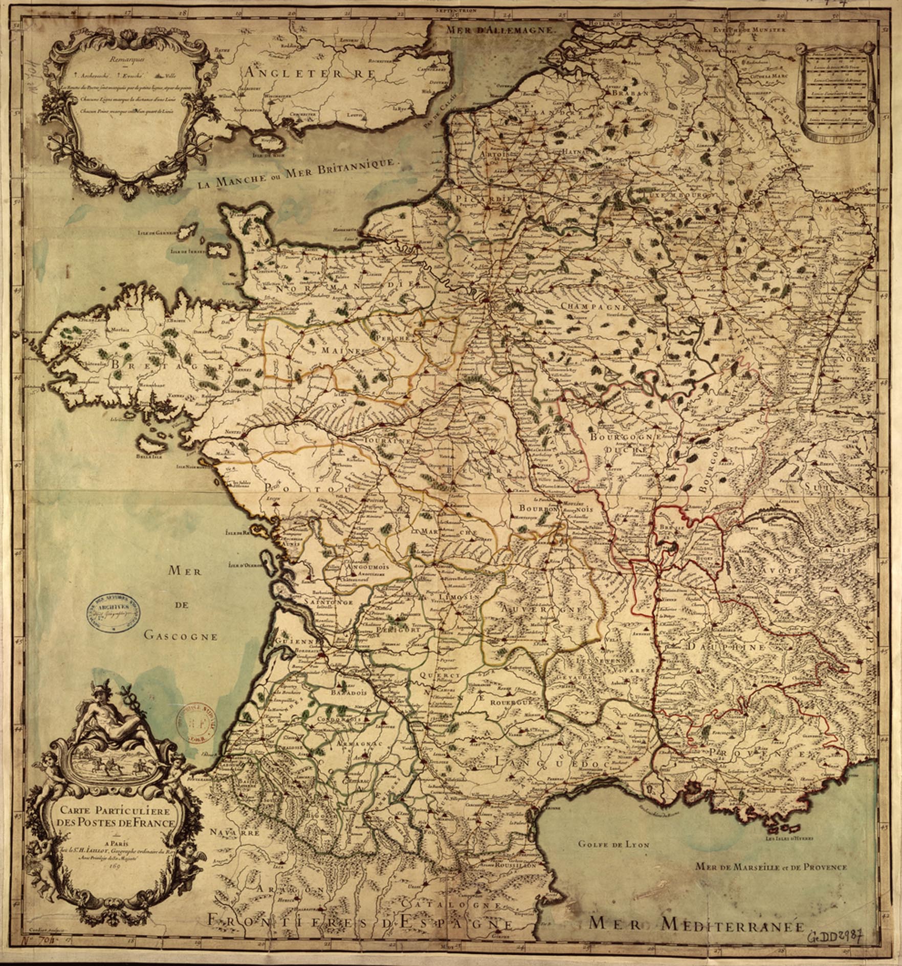Mapa postas Francia XVII